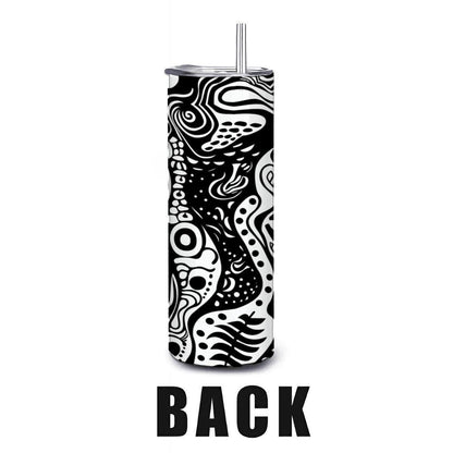 ColorFlow | Wavy Lines Abstract Tumbler | 20oz Stainless Steel Tumbler with Straw | Black White Modern Art Mug