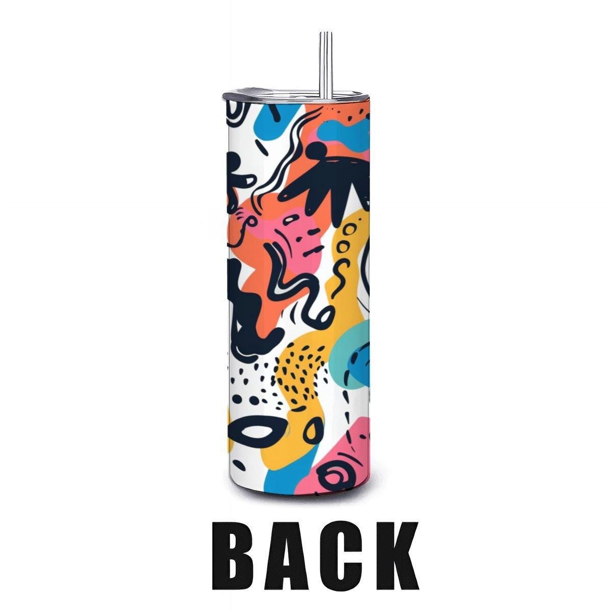 ColorFlow | Colorful Abstract Expressionist Tumbler | 20oz Stainless Steel Tumbler with Straw | Artistic Doodle Travel Mug