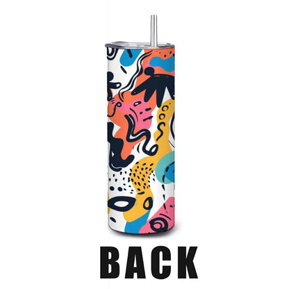 ColorFlow | Colorful Abstract Expressionist Tumbler | 20oz Stainless Steel Tumbler with Straw | Artistic Doodle Travel Mug