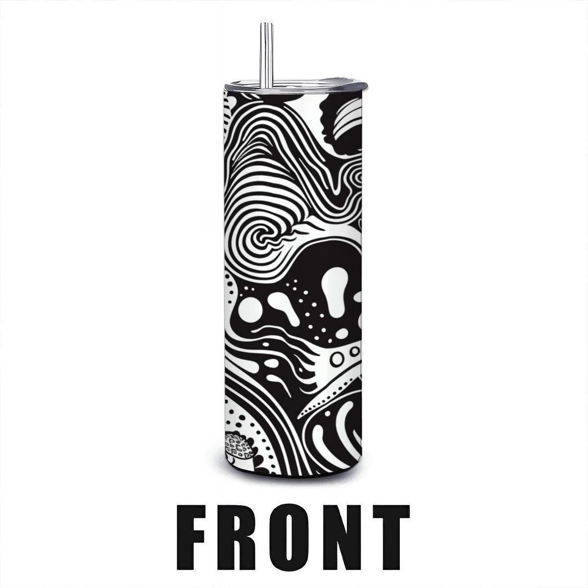 ColorFlow | Flowing Monochrome Abstract Tumbler | 20oz Stainless Steel Tumbler with Straw | Black White Art Mug