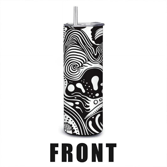 ColorFlow | Flowing Monochrome Abstract Tumbler | 20oz Stainless Steel Tumbler with Straw | Black White Art Mug