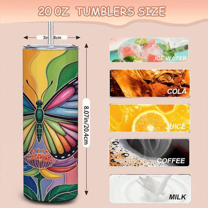 ColorFlow | I Can Rainbow Butterfly 20oz Stainless Steel Tumbler with Straw | Motivational Art Travel Mug | Reusable Cup