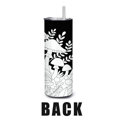 ColorFlow | Whimsical Mushroom 20oz Stainless Steel Tumbler with Straw | Boho Forest Art Mug | Fungi Nature Reusable Cup