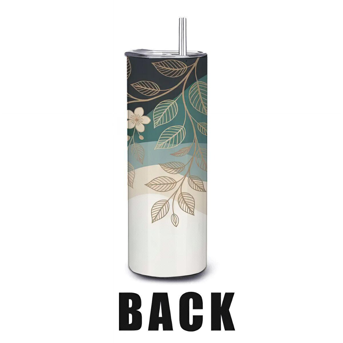 ColorFlow | Teal Botanical Elegance 20oz Stainless Steel Tumbler with Straw | Floral Art Travel Mug | Modern Reusable Cup