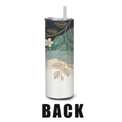ColorFlow | Teal Botanical Elegance 20oz Stainless Steel Tumbler with Straw | Floral Art Travel Mug | Modern Reusable Cup
