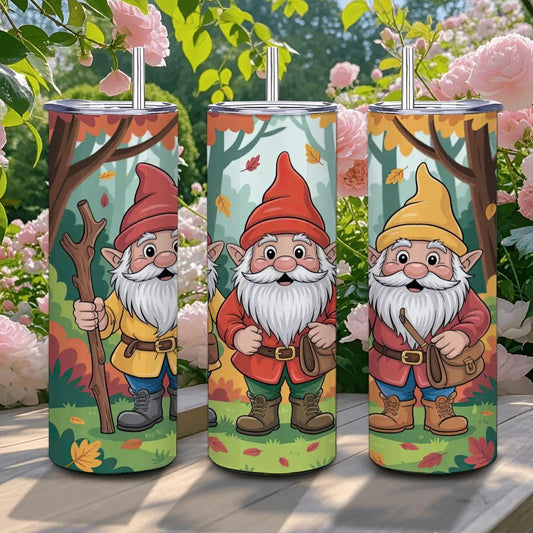 ColorFlow | Autumn Gnomes 20oz Stainless Steel Tumbler with Straw | Fall Forest Art Mug | Whimsical Reusable Cup