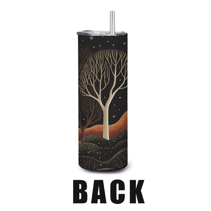 ColorFlow | Midnight Enchanted Forest Tumbler | 20oz Stainless Steel Insulated Travel Mug with Straw | Nature Starry Night Cup