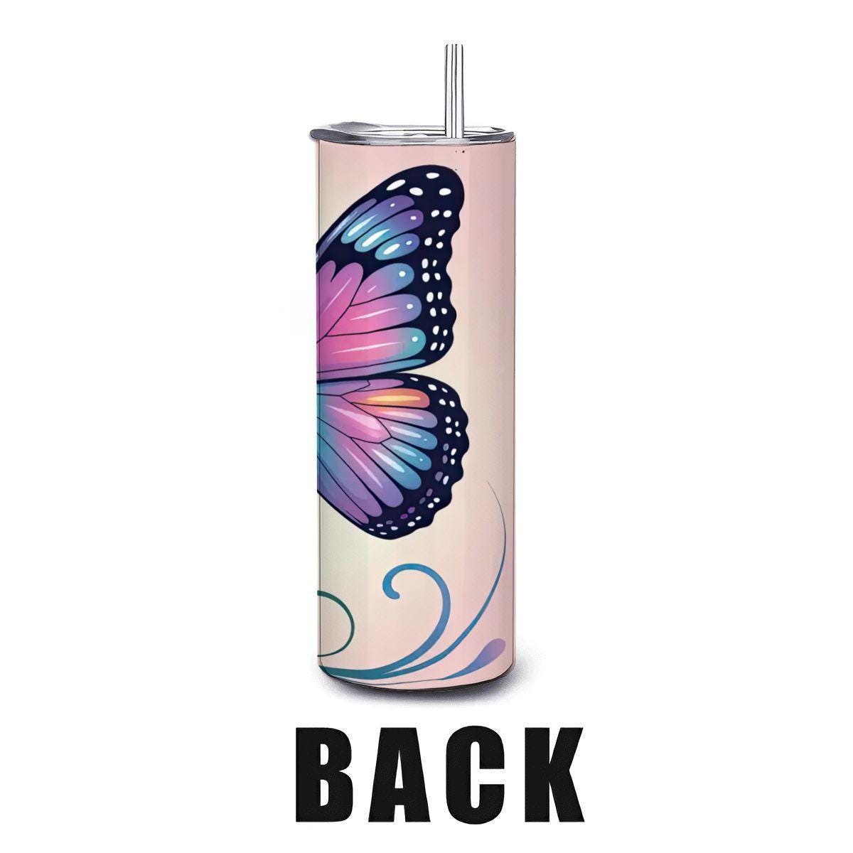 ColorFlow | Dreamscape Butterfly Garden Tumbler | 20oz Stainless Steel Insulated Mug with Straw | Floral Art Travel Cup