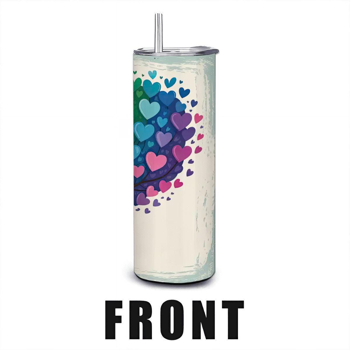 ColorFlow | Rainbow Love Heart Tree Tumbler | 20oz Stainless Steel Insulated Mug with Straw | Pride Art Gift Travel Cup