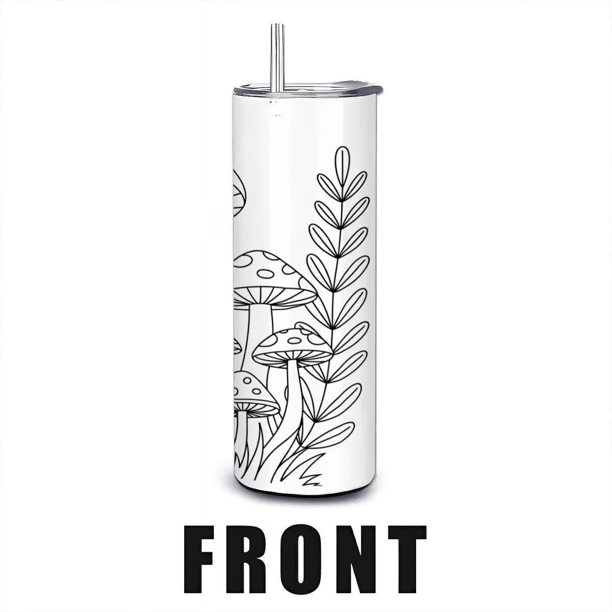 ColorFlow | Enchanted Mushroom Girl Tumbler | 20oz Stainless Steel Whimsical Mug with Straw | Fairy Forest Art Travel Cup