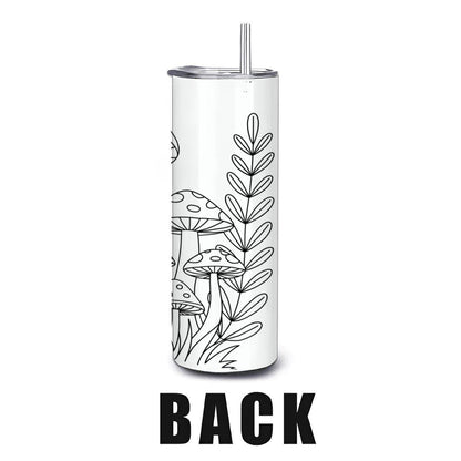 ColorFlow | Enchanted Mushroom Girl Tumbler | 20oz Stainless Steel Whimsical Mug with Straw | Fairy Forest Art Travel Cup