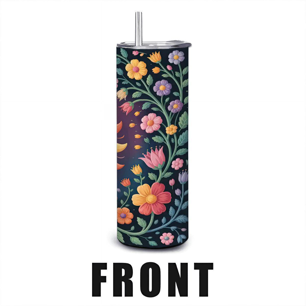 ColorFlow | Radiant Sun Garden Tumbler | 20oz Stainless Steel Floral Mug with Straw | Cheerful Boho Art Travel Cup Gift