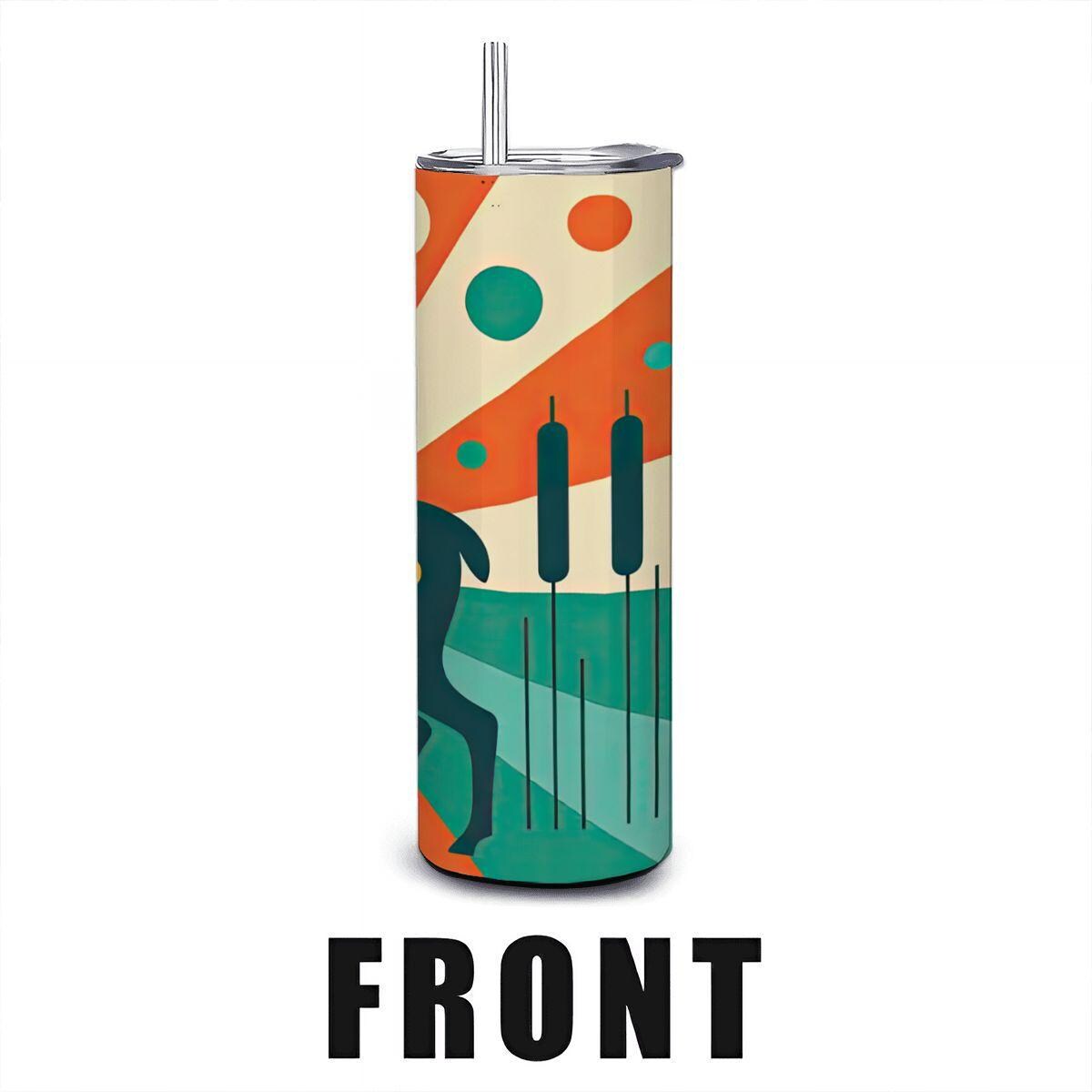 ColorFlow | Retro Sunrise Deer 20oz Stainless Steel Tumbler with Straw | Midcentury Art Mug | Insulated Travel Gift Cup