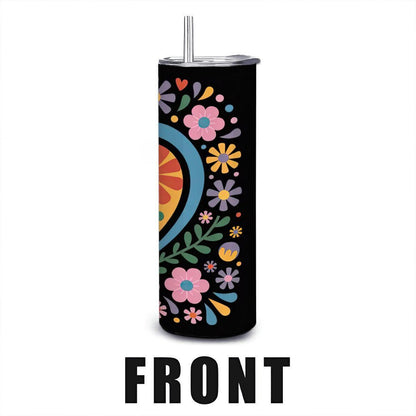 ColorFlow | Golden Heart Folk Floral 20oz Stainless Steel Tumbler with Straw | Art Mug | Insulated Colorful Gift Cup