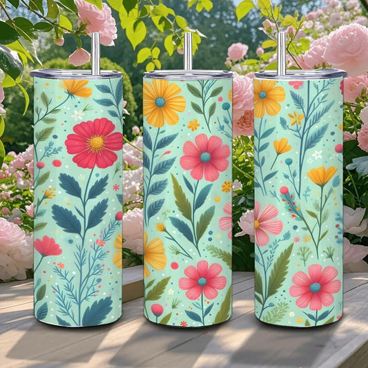 Wildflower 20oz Tumbler with Straw: Stainless Steel Insulated Cup