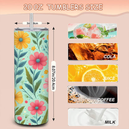 Wildflower 20oz Tumbler with Straw: Stainless Steel Insulated Cup