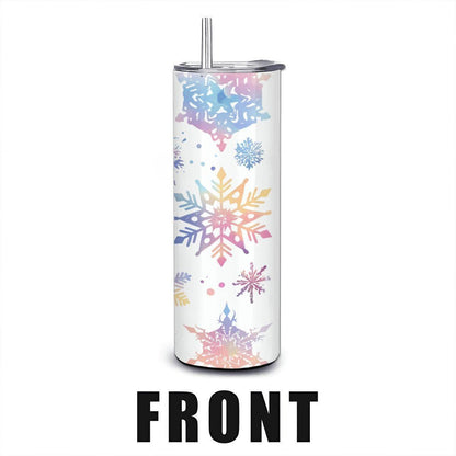 Pastel Rainbow Snowflake Tumbler: Insulated Stainless Steel Winter Cup