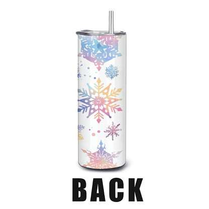 Pastel Rainbow Snowflake Tumbler: Insulated Stainless Steel Winter Cup