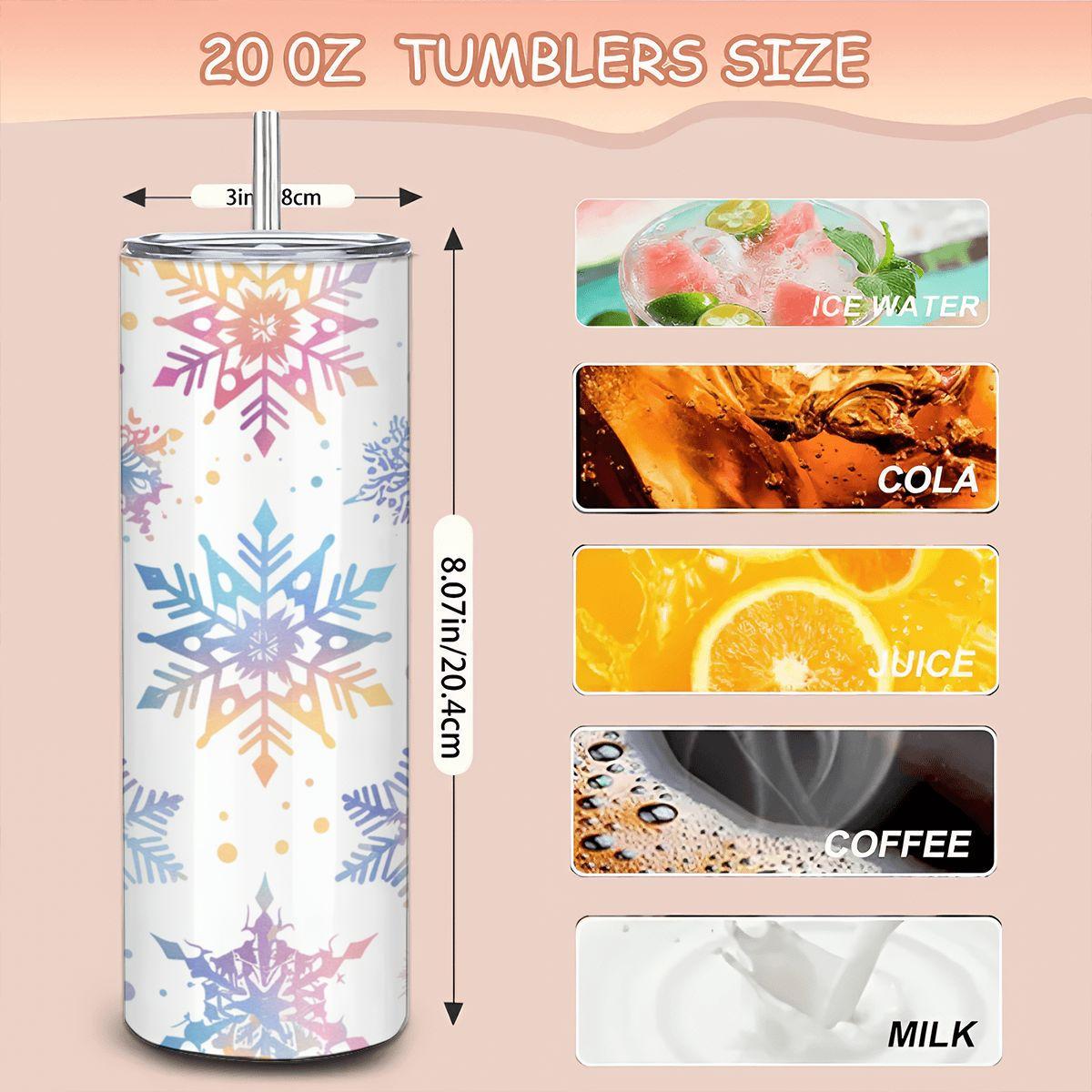 Pastel Rainbow Snowflake Tumbler: Insulated Stainless Steel Winter Cup