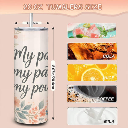 Floral Motivational Tumbler: Stainless Steel Travel Cup with Straw