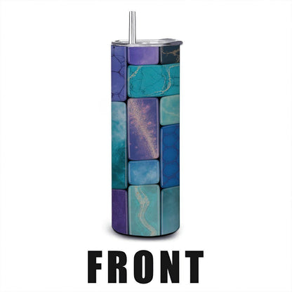 Blue Marble Mosaic Tumbler: Insulated Stainless Steel Cup with Straw