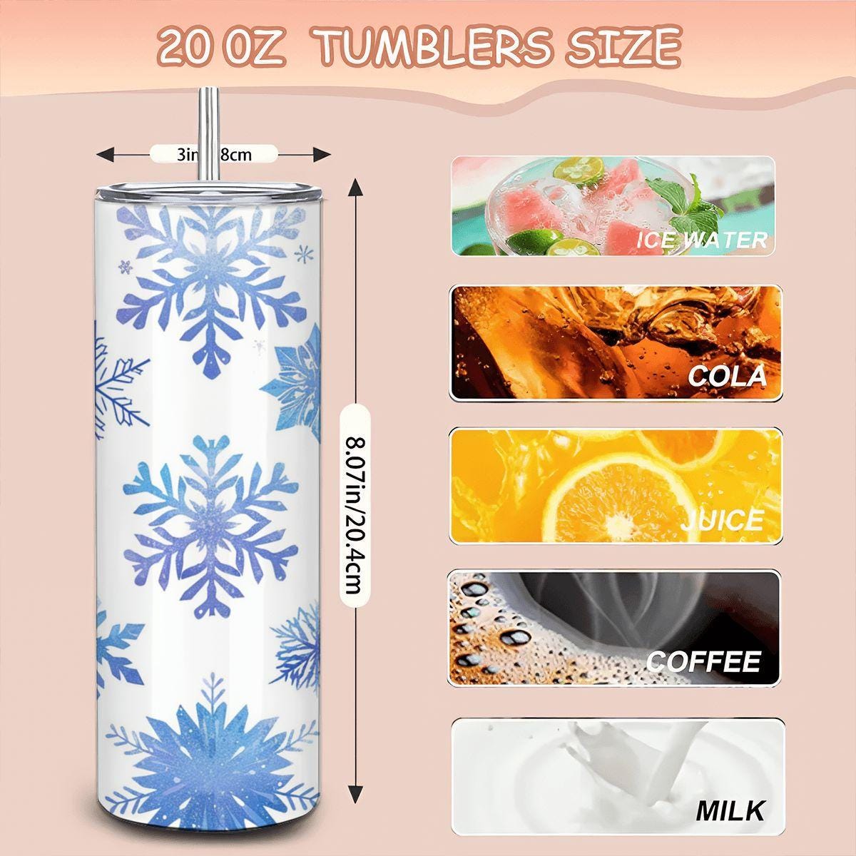 Icy Blue Snowflake Tumbler: 20oz Stainless Steel Insulated Winter Cup
