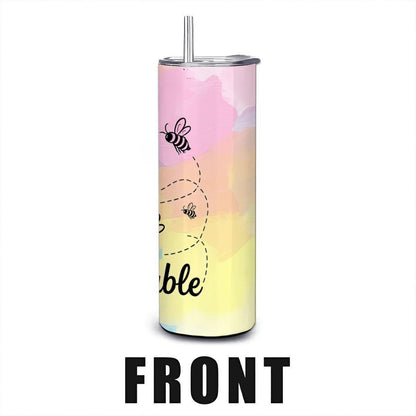 Bee Unstoppable Sunflower Tumbler: Motivational Stainless Steel Cup with Straw