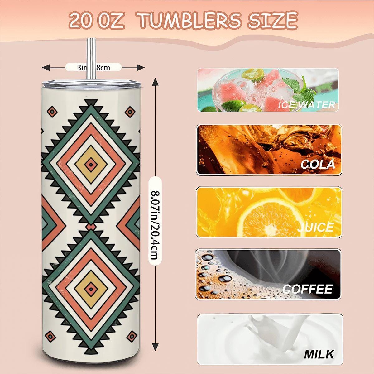 Tribal Geometric Tumbler: Southwestern Stainless Steel Insulated Cup
