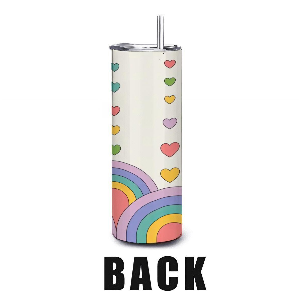 Pastel Rainbow Hearts Tumbler: Insulated Stainless Steel Cup with Straw