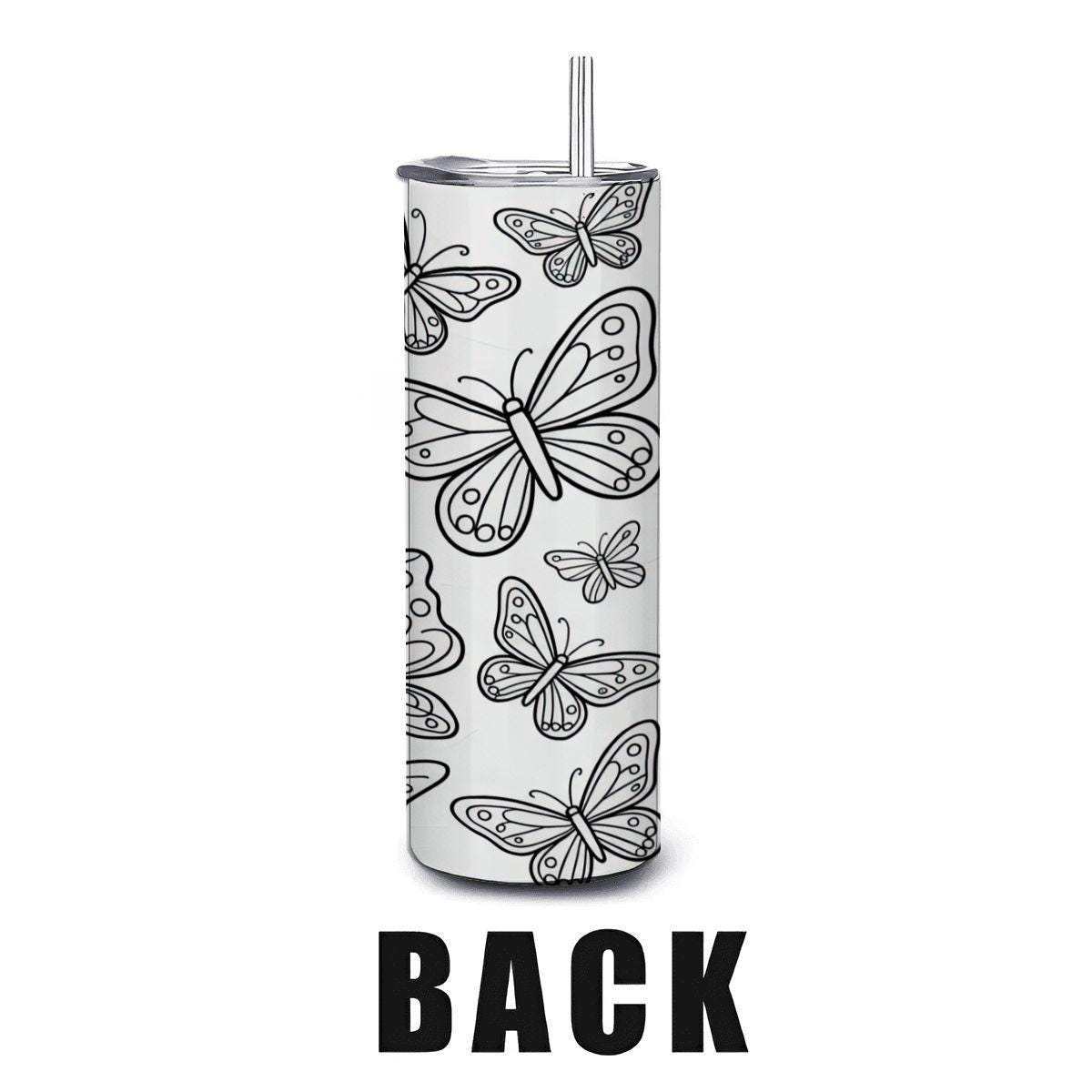 Butterfly Coloring Tumbler: DIY Stainless Steel Insulated Cup with Straw