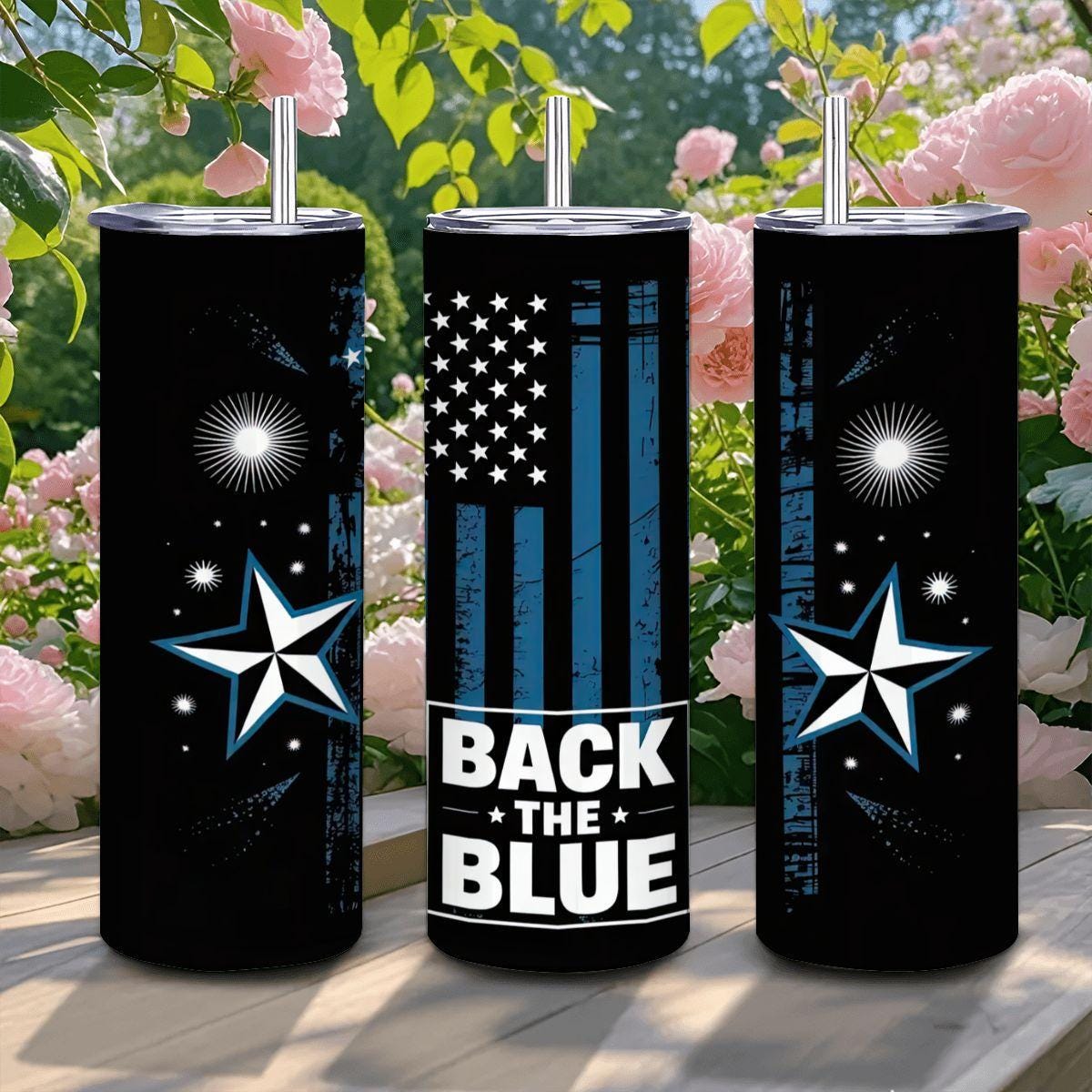 Back the Blue 20oz Tumbler: Stainless Steel Police Support Cup