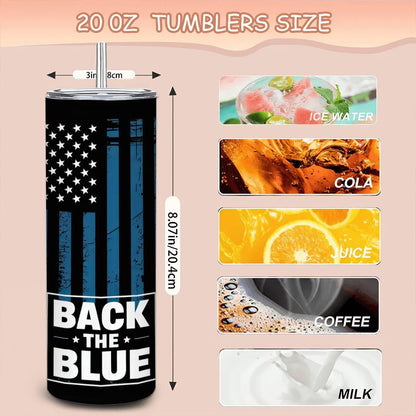 Back the Blue 20oz Tumbler: Stainless Steel Police Support Cup
