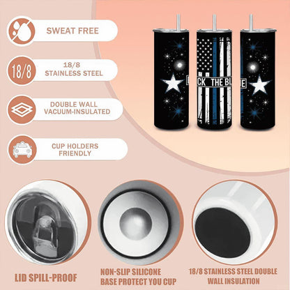 Back the Blue Stars Tumbler: Patriotic Police Support Stainless Steel Insulated Mug