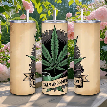 Green Leaf Tumbler: Stainless Steel Vintage Botanical Art 20oz
