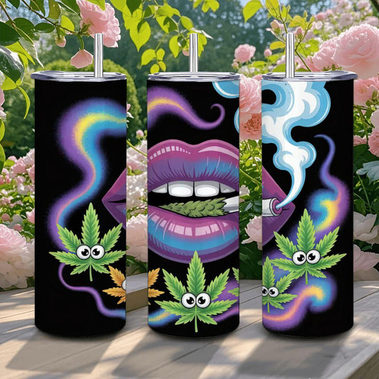 Pop Art Leaf Lips Tumbler: Retro Colorful Stainless Steel Insulated Mug