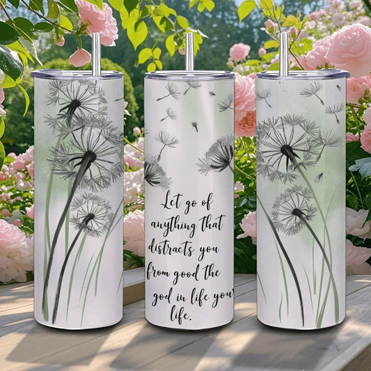 Dandelion Tumbler: Inspirational Stainless Steel Mug with Straw