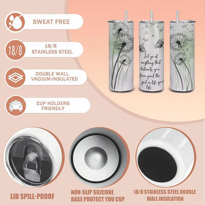 Dandelion Tumbler: Inspirational Stainless Steel Mug with Straw