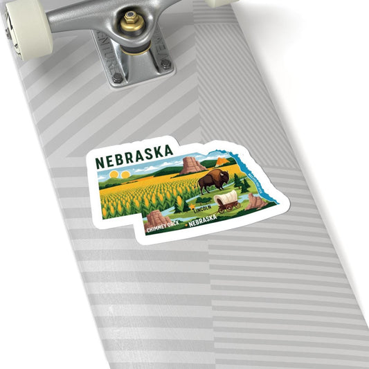 Nebraska Vinyl Sticker: Bison, Cornfields, Chimney Rock - Waterproof State Decal