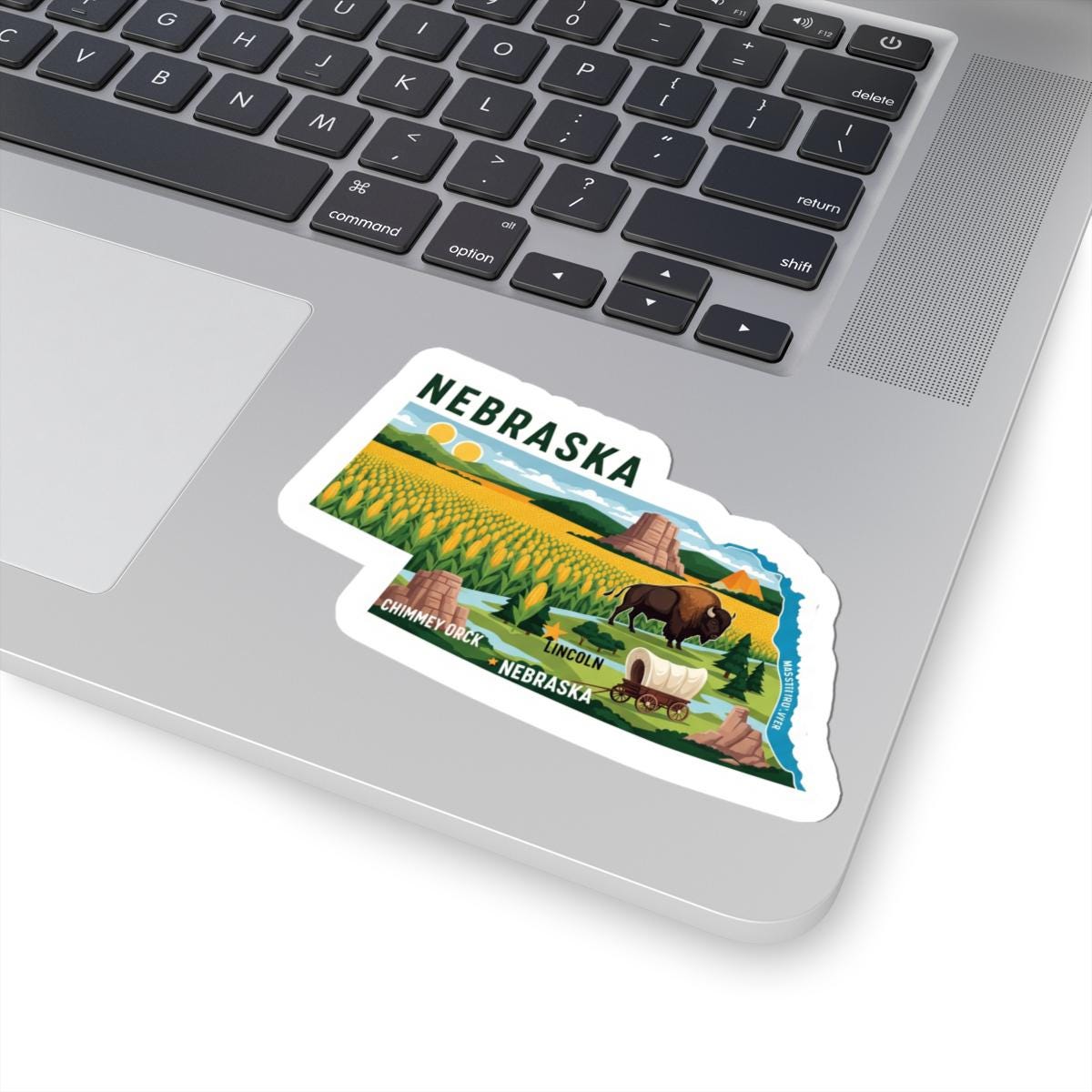 Nebraska Vinyl Sticker: Bison, Cornfields, Chimney Rock - Waterproof State Decal