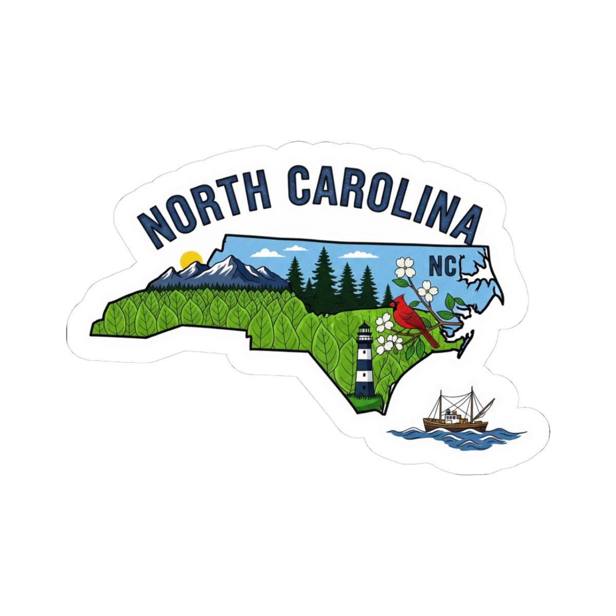 North Carolina Vinyl Sticker: USA Made Waterproof State Decal