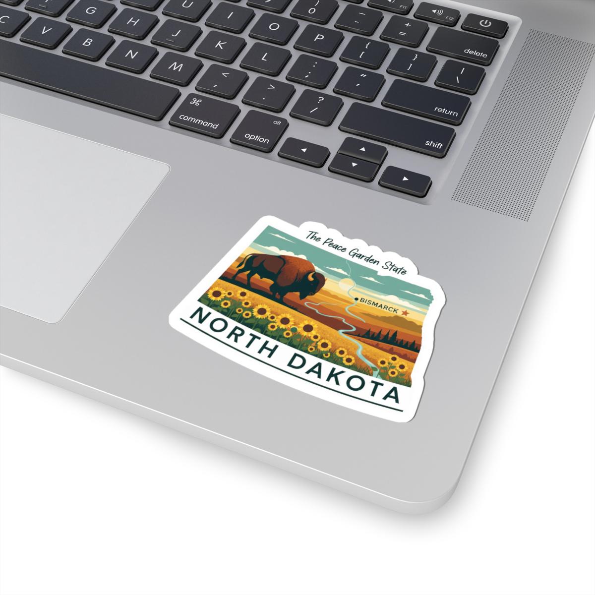 North Dakota Vinyl Sticker: Sunflower Bison Sunset - Waterproof State Decal