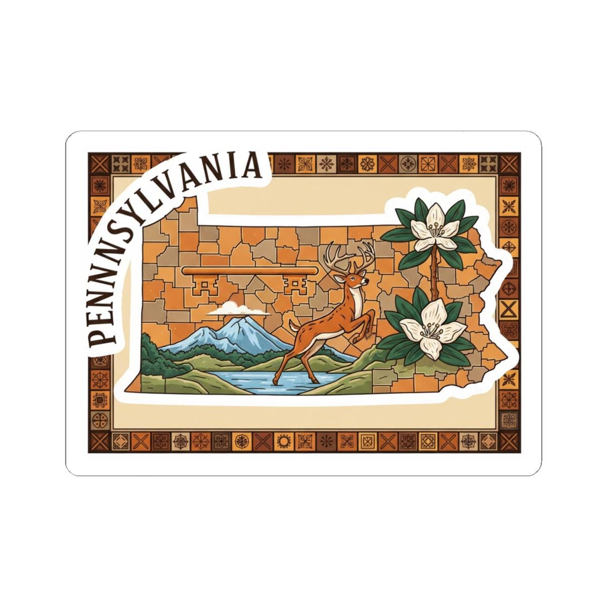 ColorFlow | Pennsylvania Vinyl Sticker Pack | State Art Deer Mountain Laurel | Waterproof Glossy Matte Holographic