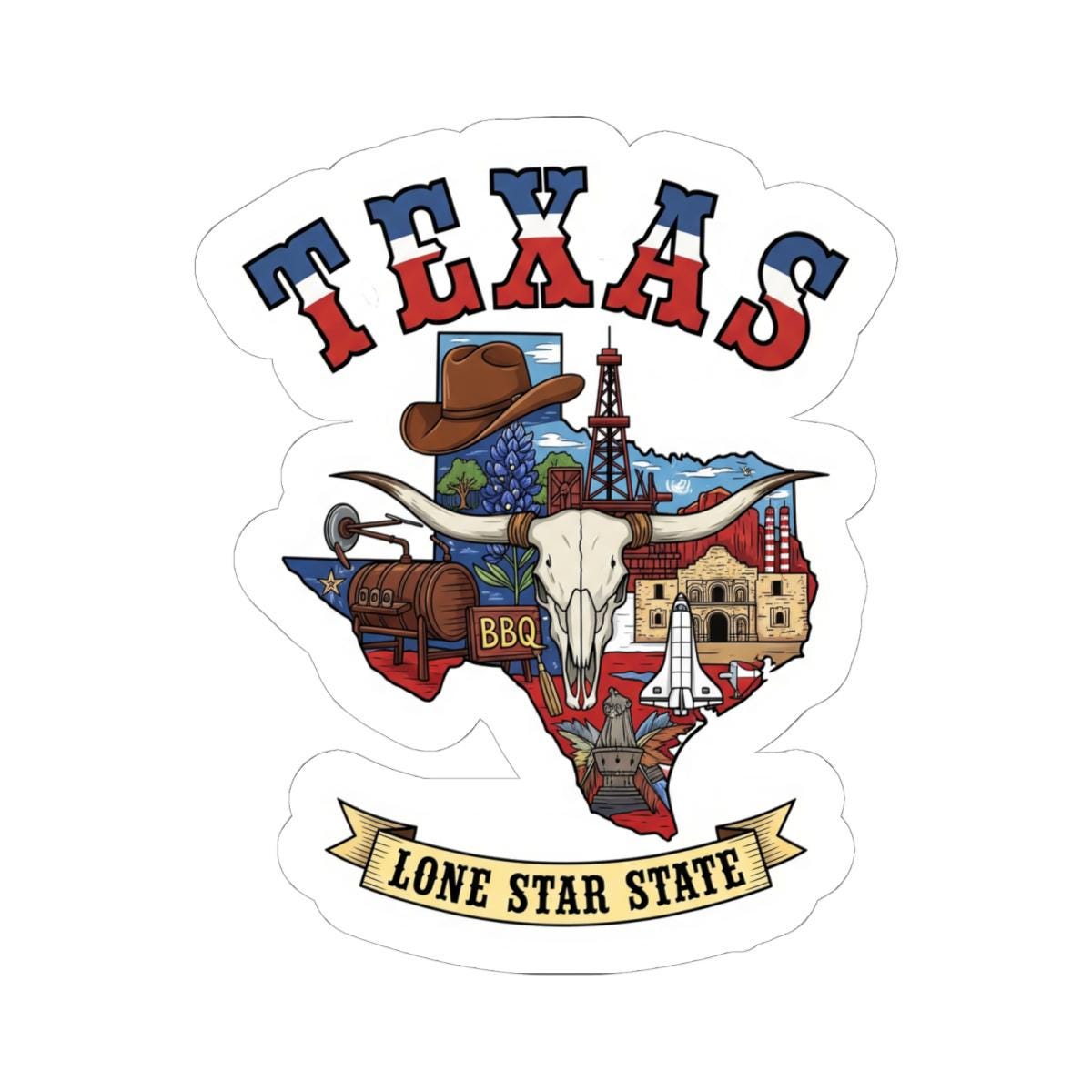 ColorFlow | Texas Vinyl Sticker Pack | Lone Star State Art BBQ Skull Space Bluebonnet | Waterproof Glossy Matte Holo