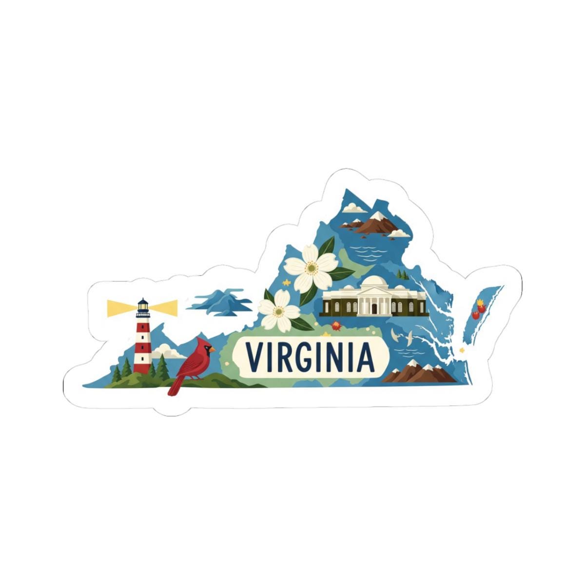ColorFlow | Virginia Vinyl Sticker Pack | Cardinal Dogwood Lighthouse Art | Waterproof Glossy Matte Holographic