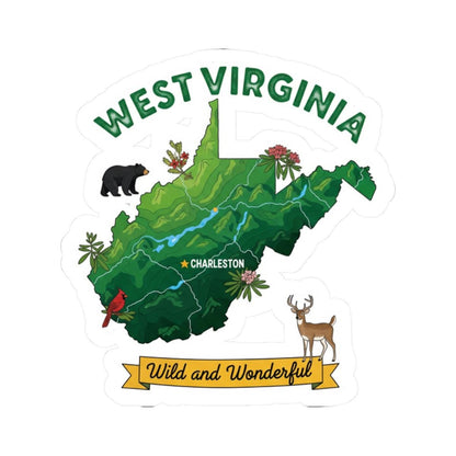 ColorFlow | West Virginia Vinyl Sticker Pack | Wild and Wonderful Art Bear Deer | Waterproof Glossy Matte Holographic