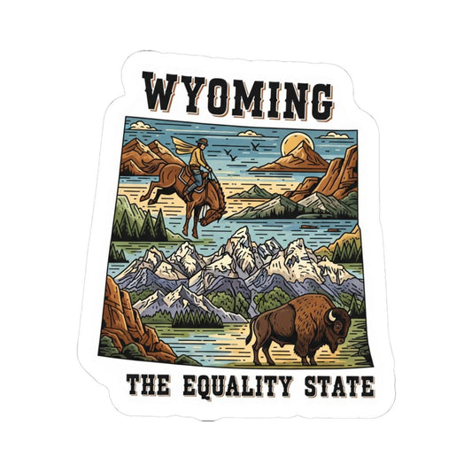 ColorFlow | Wyoming Vinyl Sticker Pack | Equality State Cowboy Bison Mountain Art | Waterproof Glossy Matte Holographic