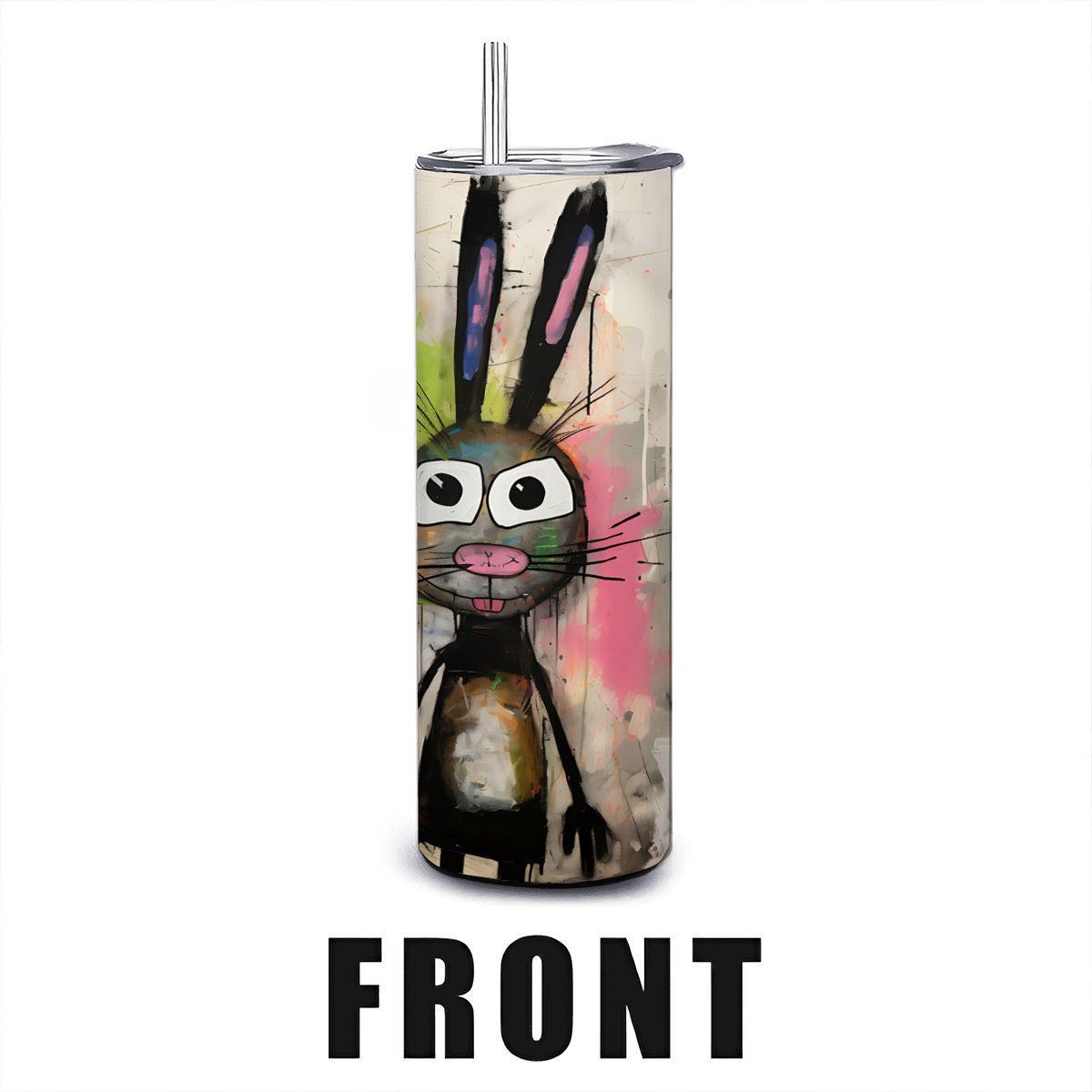 ColorFlow | Three Funky Bunny Tumbler | Abstract Rabbit Art Cup | 20oz Stainless Steel Travel Mug with Straw | Gift for Artists
