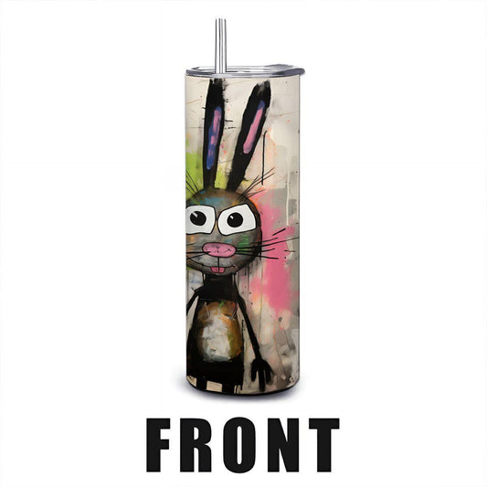 ColorFlow | Three Funky Bunny Tumbler | Abstract Rabbit Art Cup | 20oz Stainless Steel Travel Mug with Straw | Gift for Artists