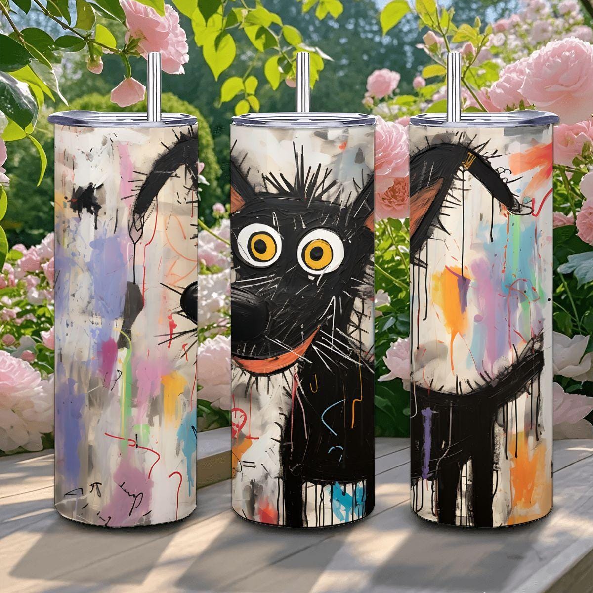 ColorFlow | Doodle Dog Tumbler | Funny Dog Art Cup | 20oz Stainless Steel Travel Mug with Straw | Gift for Dog Lovers