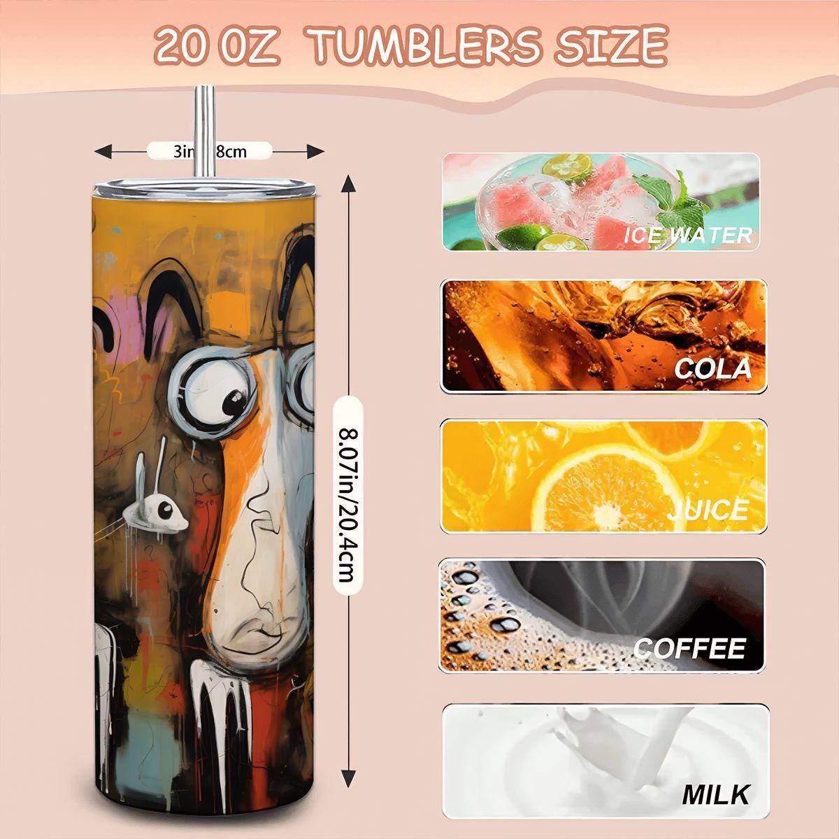 ColorFlow | Crazy Dog Squad Tumbler | Abstract Dog Art Cup | 20oz Stainless Steel Travel Mug with Straw | Funny Pet Lover Gift